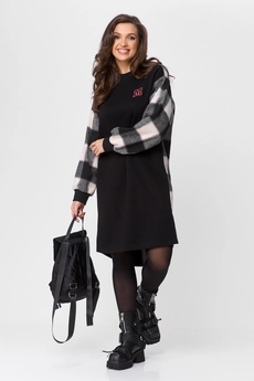 Платье 2159 черный + клетка Michel Chic