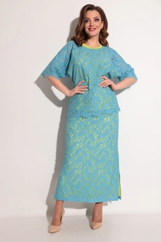 Костюм с юбкой 1232 голубой + салатовый Michel Chic