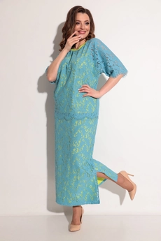 Костюм с юбкой 1232 голубой + салатовый Michel Chic