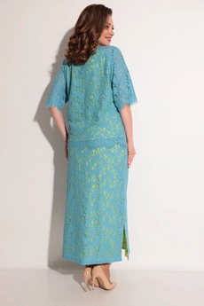 Костюм с юбкой 1232 голубой + салатовый Michel Chic