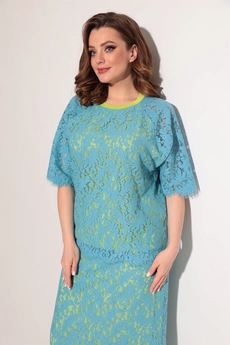 Костюм с юбкой 1232 голубой + салатовый Michel Chic