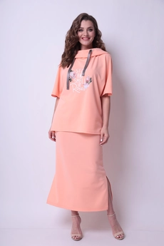 Костюм с юбкой 1248 персиковый Michel Chic