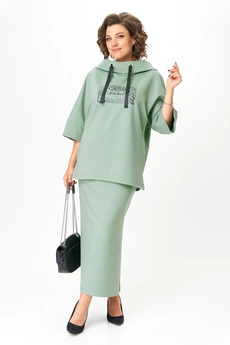 Костюм с юбкой 1248-1 пастельный зеленый Michel Chic