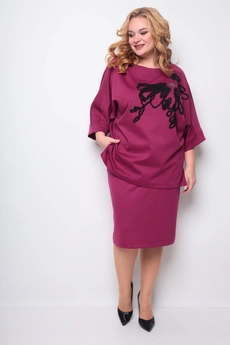 Костюм с юбкой 1264 малиновый Michel Chic