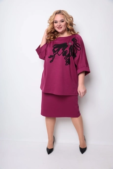 Костюм с юбкой 1264 малиновый Michel Chic