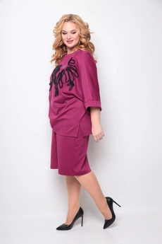 Костюм с юбкой 1264 малиновый Michel Chic