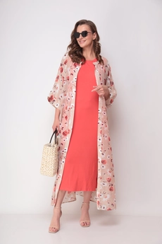 Костюм с платьем 1307 белый + персиковый Michel Chic