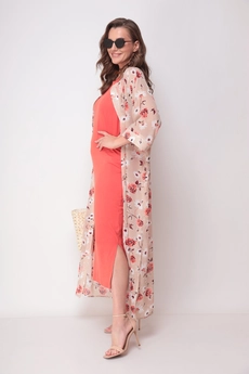 Костюм с платьем 1307 белый + персиковый Michel Chic