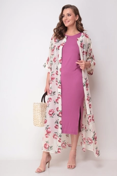 Костюм с платьем 1307 белый + розовый Michel Chic