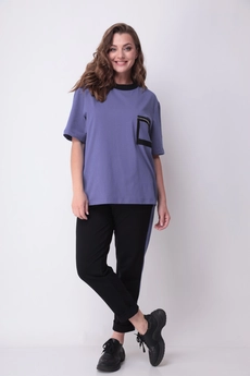 Костюм брючный 1308 лавандовый + черный Michel Chic