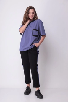 Костюм брючный 1308 лавандовый + черный Michel Chic