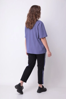 Костюм брючный 1308 лавандовый + черный Michel Chic