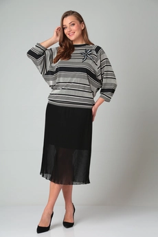 Костюм с юбкой 1316 черный Michel Chic