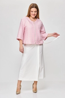 Костюм брючный 1335-1 розовый + белый Michel Chic