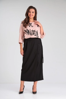 Костюм с юбкой 1348 розовый + черный Michel Chic
