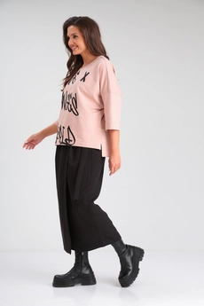 Костюм с юбкой 1348 розовый + черный Michel Chic
