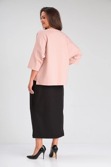Костюм с юбкой 1348 розовый + черный Michel Chic