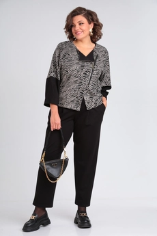 *Костюм брючный 1354  черный + серый Michel Chic