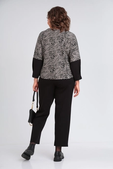 *Костюм брючный 1354  черный + серый Michel Chic
