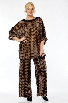 Костюм брючный 1359 черный + рыжий Michel Chic