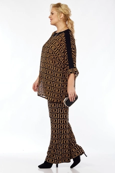 Костюм брючный 1359 черный + рыжий Michel Chic