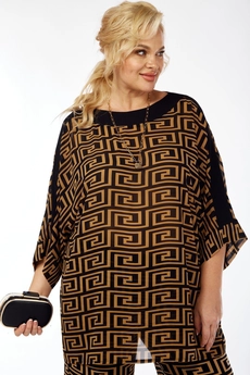 Костюм брючный 1359 черный + рыжий Michel Chic