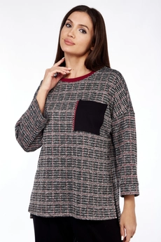 Костюм брючный 1360 черный + бордовый Michel Chic