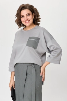 *Костюм брючный 1362-1 серый + клетка Michel Chic