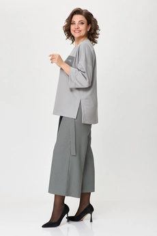 *Костюм брючный 1362-1 серый + клетка Michel Chic