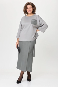 *Костюм брючный 1362-1 серый + клетка Michel Chic