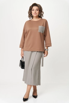 Костюм брючный 1362-2 коричневый + клетка Michel Chic