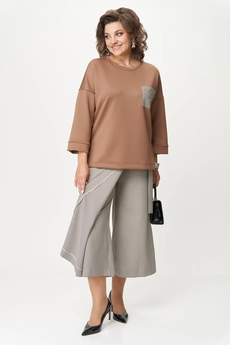 Костюм брючный 1362-2 коричневый + клетка Michel Chic