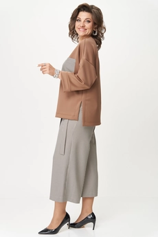 Костюм брючный 1362-2 коричневый + клетка Michel Chic