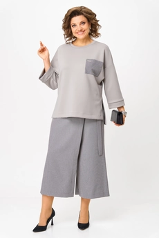 Костюм брючный 1362-2 серый + клетка Michel Chic