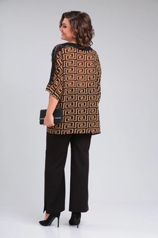 *Костюм брючный 1364 черный + горчичный Michel Chic