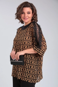 *Костюм брючный 1364 черный + горчичный Michel Chic