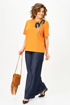 Костюм брючный 1368-1 манго + синий Michel Chic