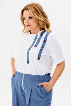 Костюм брючный 1370 синий + белый Michel Chic