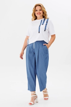 Костюм брючный 1370 синий + белый Michel Chic