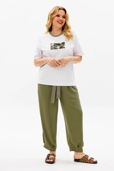 Костюм брючный 1377 хаки + белый Michel Chic