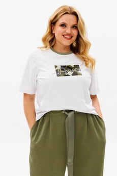 Костюм брючный 1377 хаки + белый Michel Chic