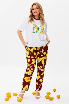 Костюм брючный 1380  белый + бордо Michel Chic