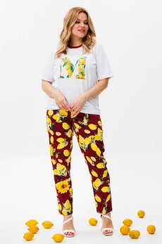 Костюм брючный 1380  белый + бордо Michel Chic