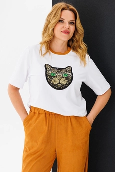 Костюм брючный 1383 белый + рыжий Michel Chic