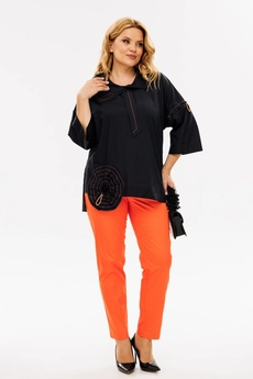 Костюм брючный 1385 черный + оранжевый Michel Chic