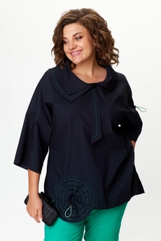 Костюм брючный 1385 черный + бирюза Michel Chic