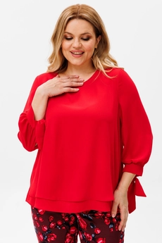 Костюм брючный 1390 красный + розы Michel Chic