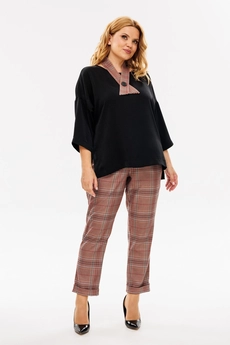 Костюм брючный 1391 черный + бордо Michel Chic
