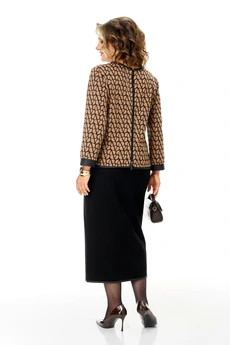 Костюм с юбкой 1394 карамель + черный Michel Chic