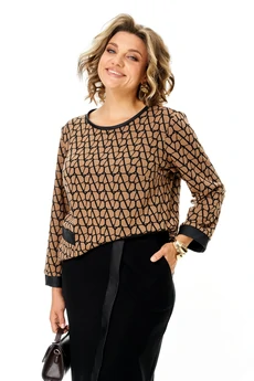 Костюм с юбкой 1394 карамель + черный Michel Chic